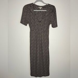 Monsoon Brown & Cream Geo Print Midi Dress - Size 6 (US)